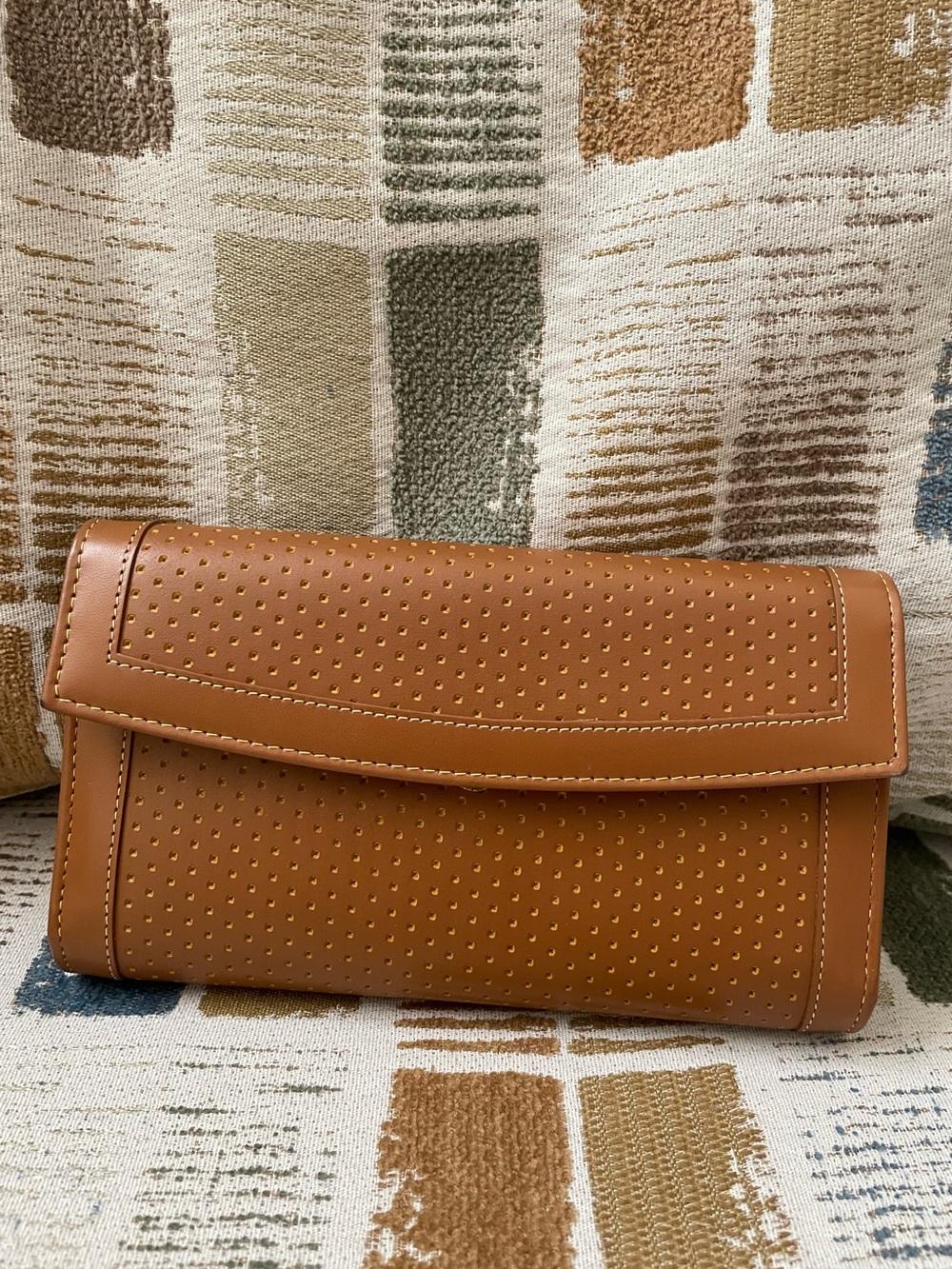 Rare Vintage Dooney & Bourke Leather Perforated Fold-Over Clutch in Camel color